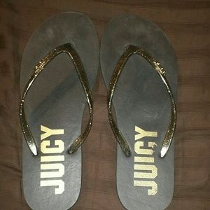 Juicy couture , gold glitter flip flops